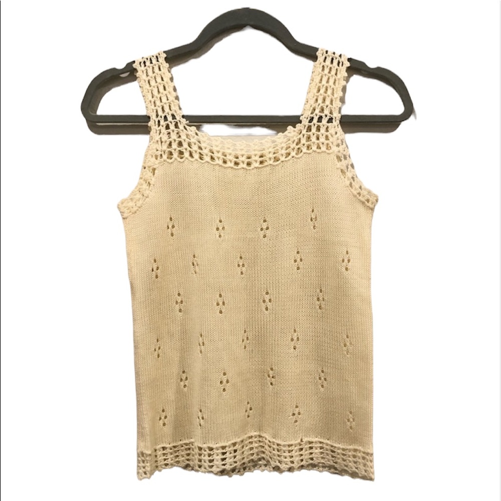 Cream Pointelle Knit Sleeveless Top - Picture 1 of 12